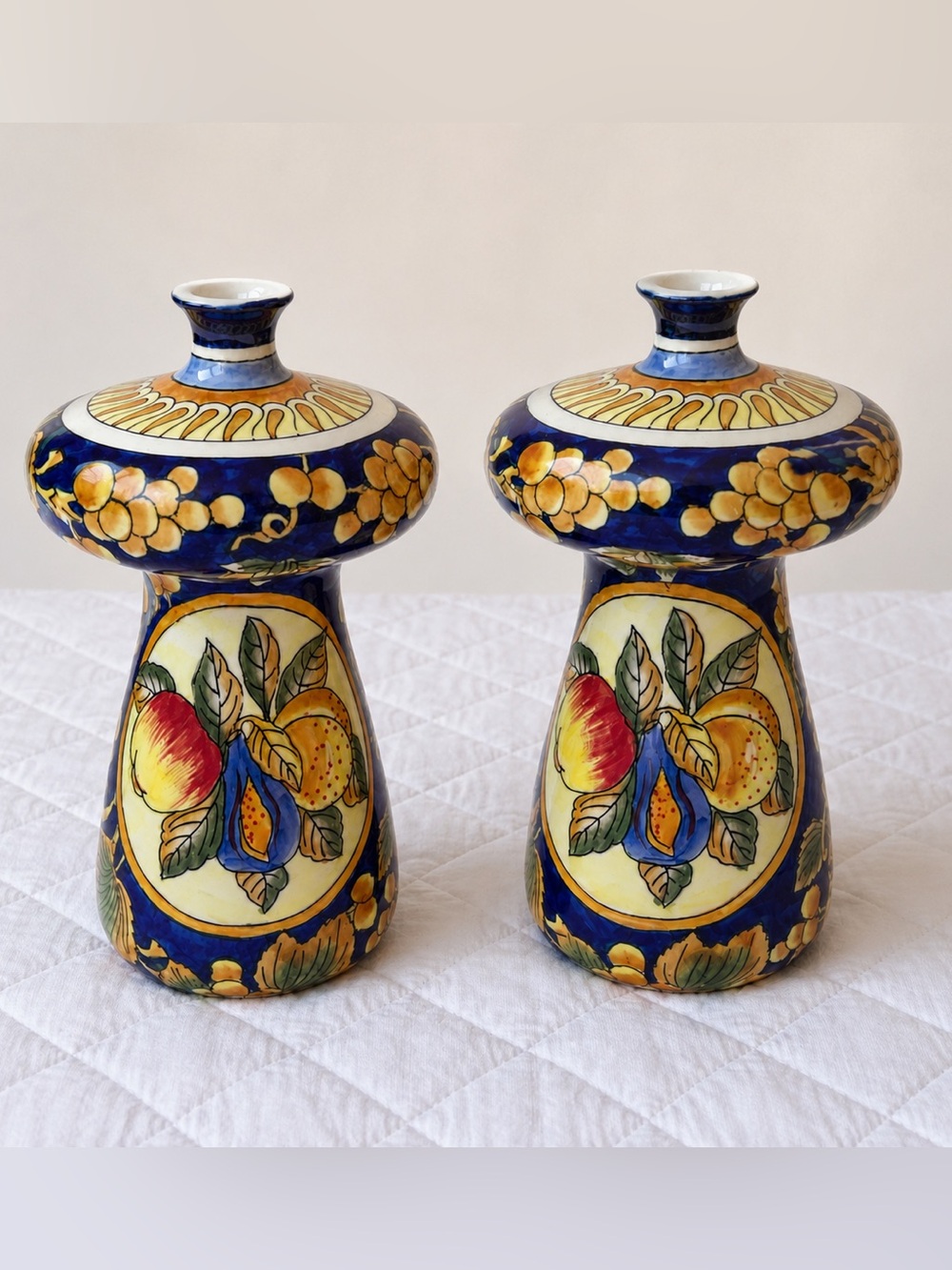 Orient Connection Hand Painted Ceramic Fruit Vases Set of 2